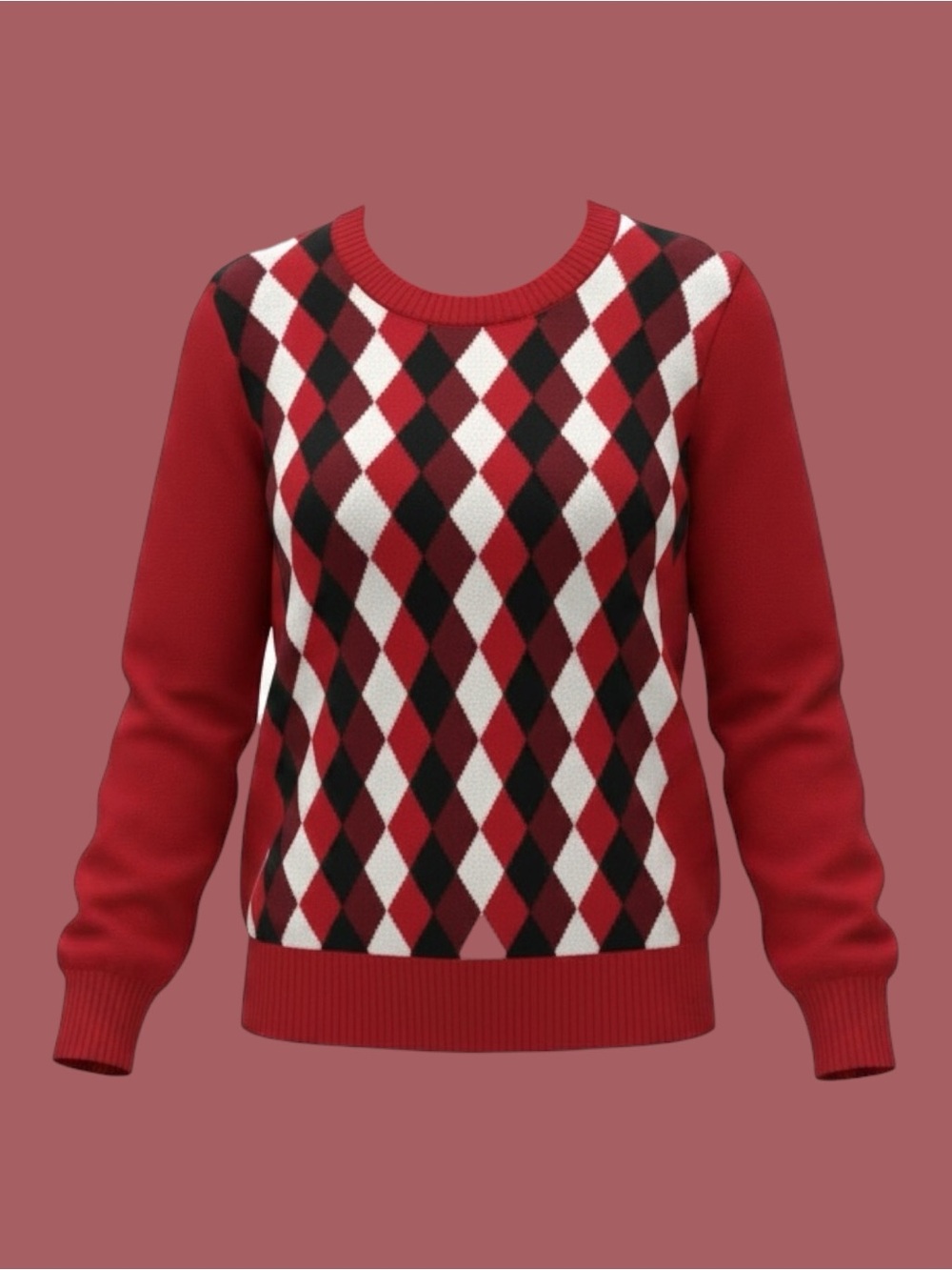 Liz Claiborne Red Argyle Knit Sweater Small Preppy Dark Academia Cozy